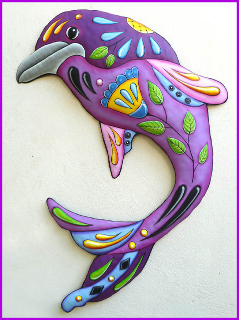 Hand Painted Metal Dolphin Wall Hanging - Nautical Decor